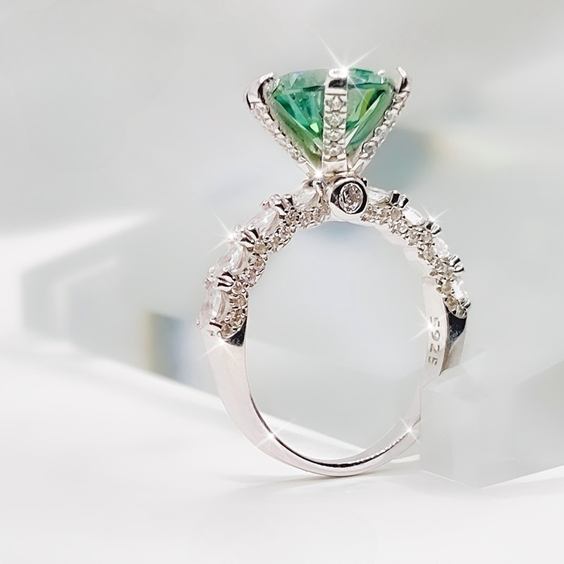 3ct Green Moissanite Ring S925 Sterling Silver Stylish Gift